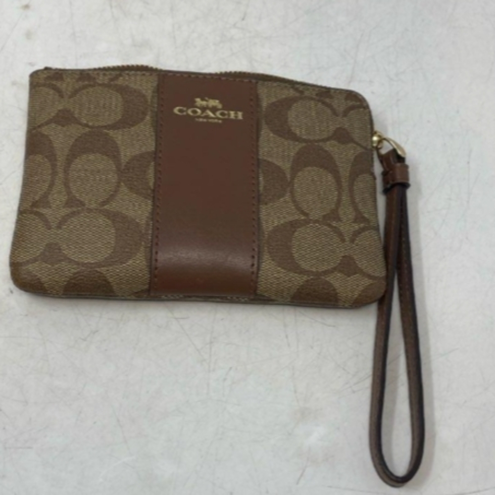 Coach Tan and Brown Cameron Signature Canvas Clutch